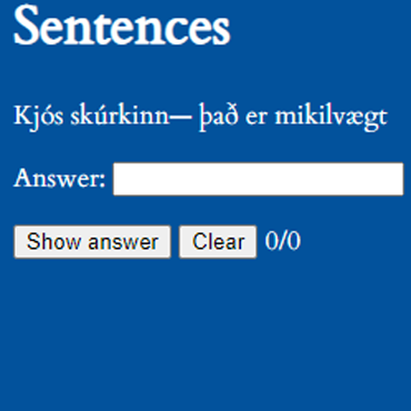 The Icelandic quiz app asking a question